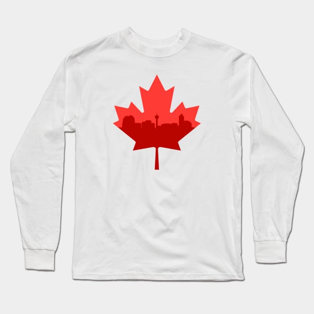 Canada - Maple Leaf Skyline Calgary _001 Long Sleeve T-Shirt by Tridaak